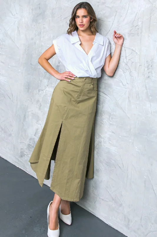 COMPLETE CRUSH TWILL MIDI SKIRT satin skirt smooth