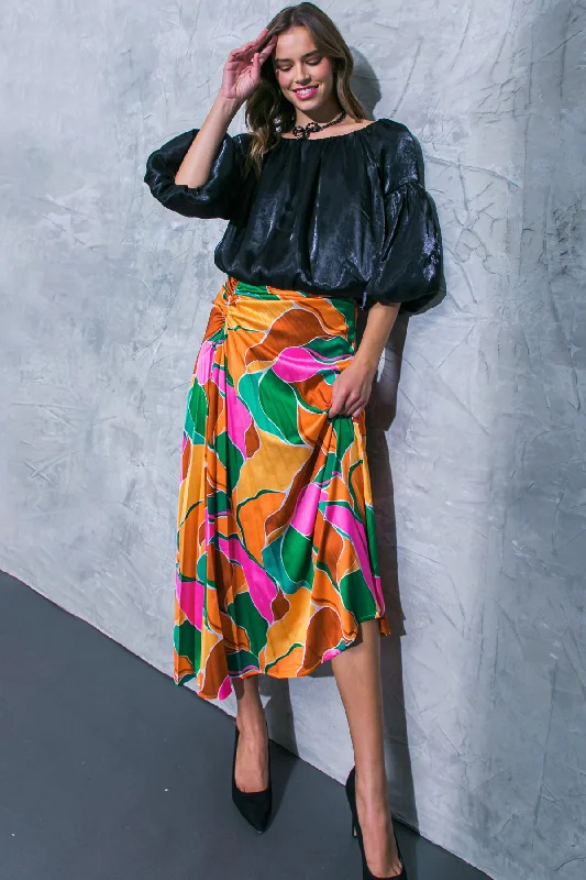 GRACEFUL IMPRESSION WOVEN MIDI SKIRT zip skirt side
