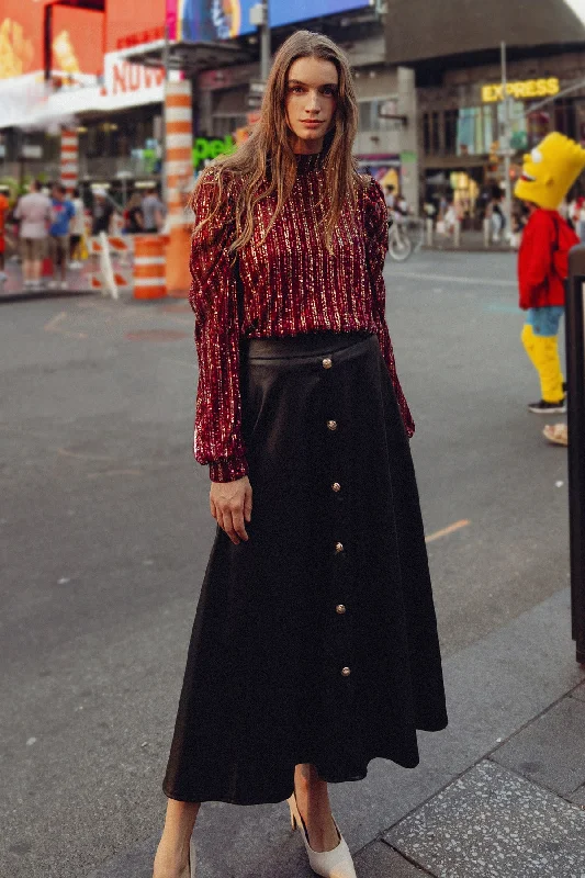 MOONLIT LOVE FAUX LEATHER MIDI SKIRT modal blend skirt