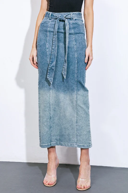 THE GRASS IS GREENER DENIM MIDI SKIRT linen skirt airy