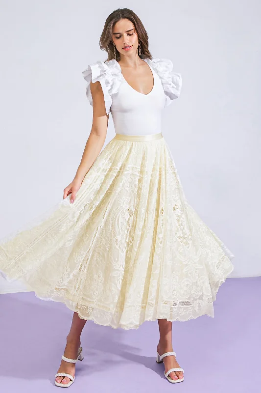 MEANINGFUL MOMENT WOVEN LACE MIDI SKIRT lace skirt romantic