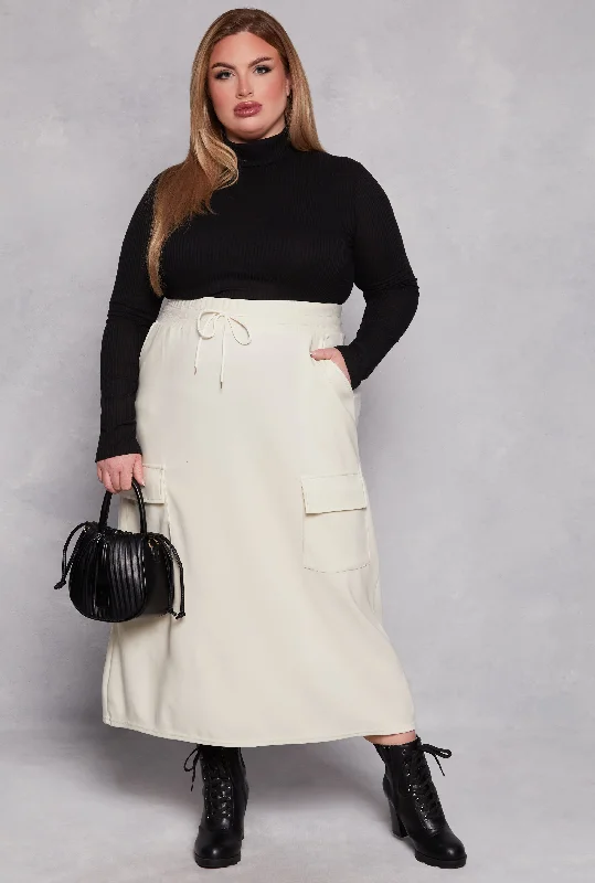Plus Size Scuba Drawstring Maxi Skirt silk skirt luxurious