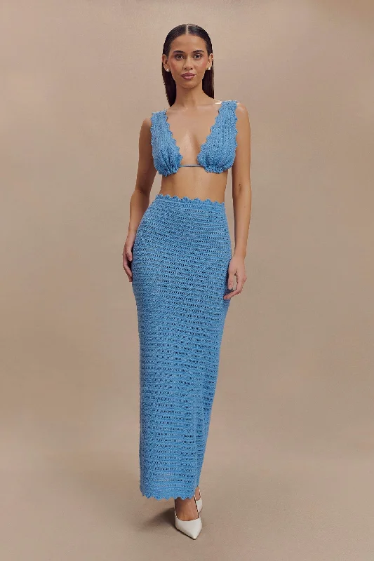 Jadia Crochet Fishtail Maxi Skirt - Cornflower Blue boho skirt vibe