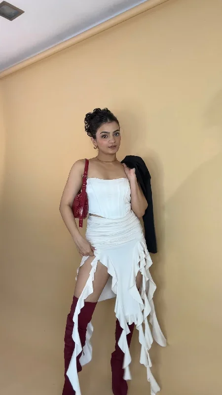 Jennie Ruffled Skirt in Offwhite velvet skirt luxury