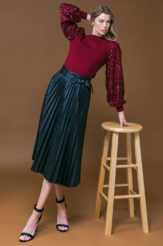 YOU FILL MY LIFE WITH LEATHER MIDI SKIRT pleated skirt texture