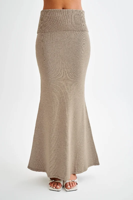 Karlie Knit Maxi Skirt With Ribbed Waist - Taupe Marle seamless skirt comfort