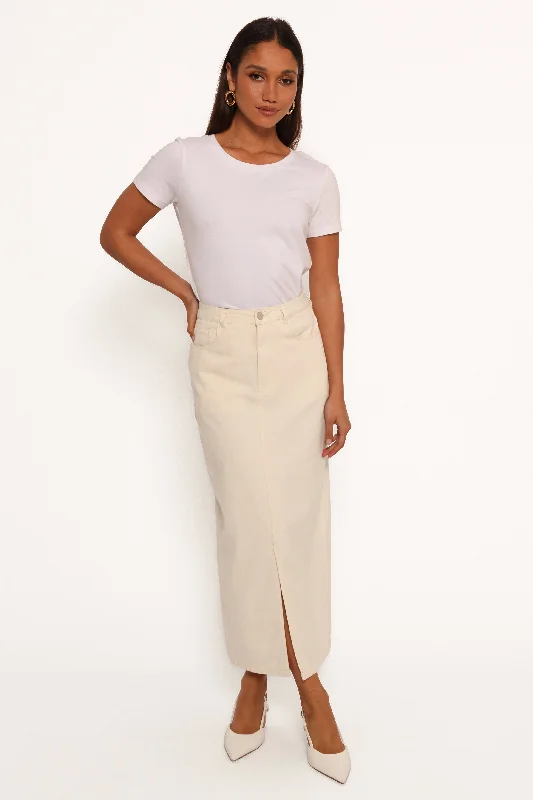 Kellen Corduroy Midi Skirt - Cream leather skirt sleek