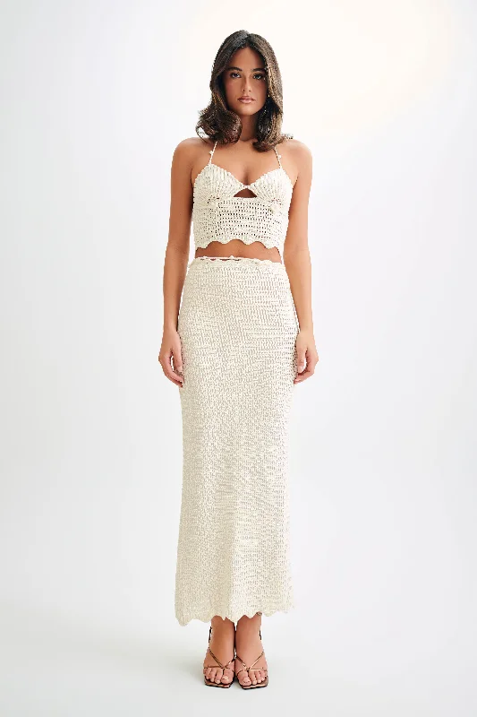 Kira Knit Maxi Skirt - Buttercream silk skirt lustrous