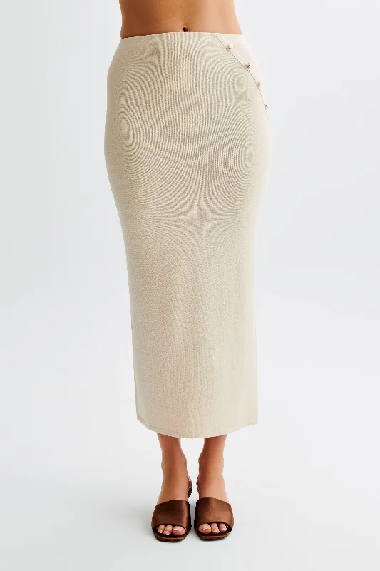 Maisie Buttoned Knit Maxi Skirt - Cream cashmere skirt rich
