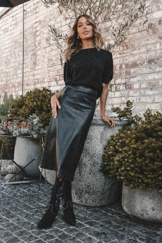 Miller Faux Leather Midi Skirt - Black denim skirt classic