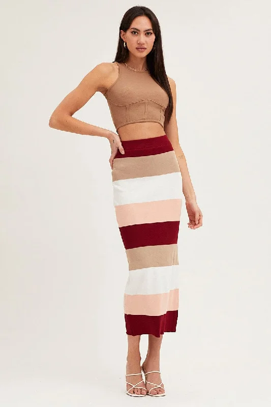 Multi Knit Midi Skirt leather skirt bold