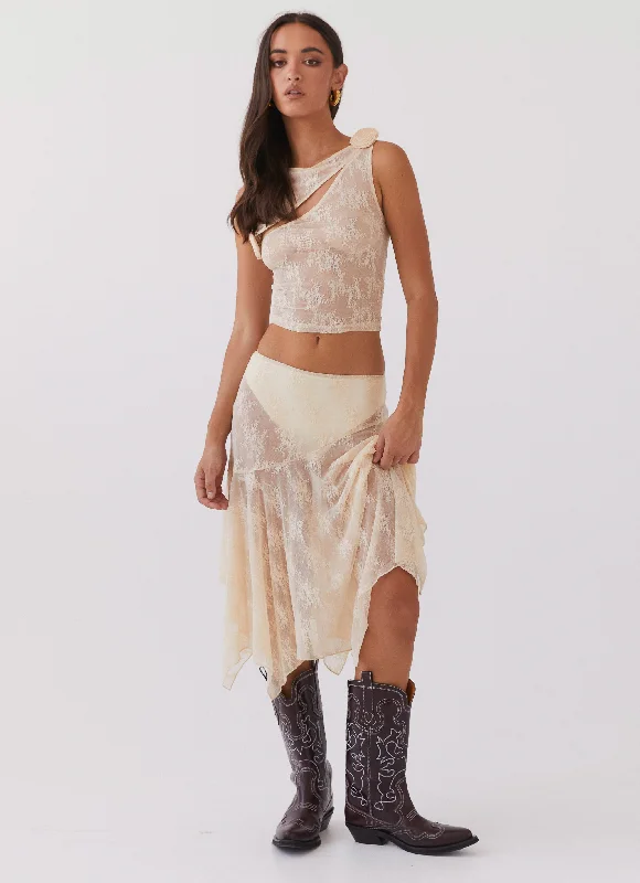 Nakia Lace Midi Skirt - Ivory cashmere skirt rich
