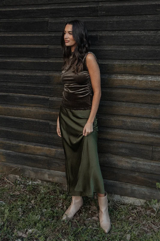 Nellie Satin Midi Skirt - Olive wool skirt sturdy