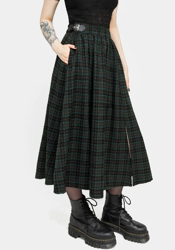 Nightingale Buckled Check Midi Skirt leather skirt modern