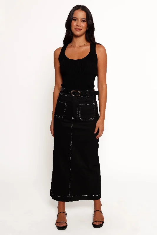 Nikko Midi Skirt - Black silk skirt luxurious