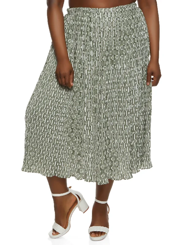 Plus Size Printed Plisse Maxi Skirt linen skirt natural