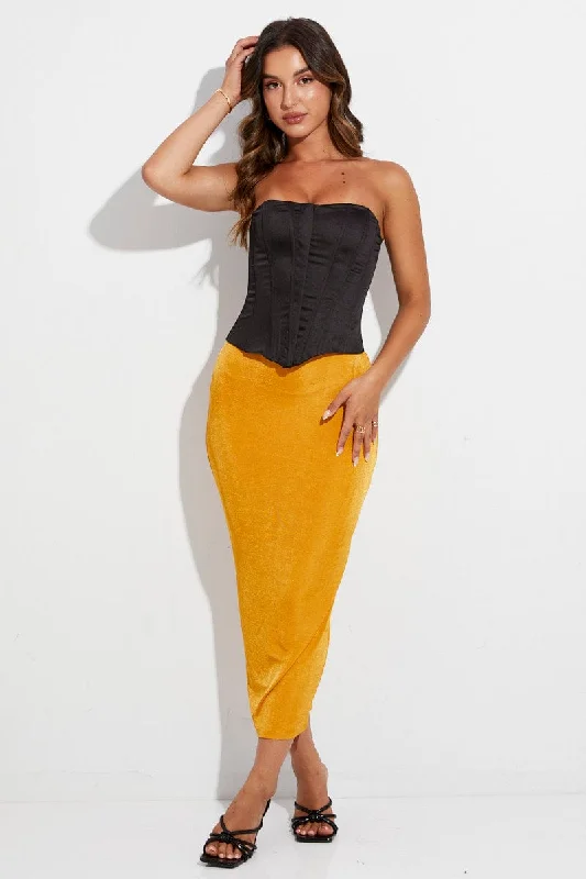 Orange Midi Skirt Bodycon floral skirt print