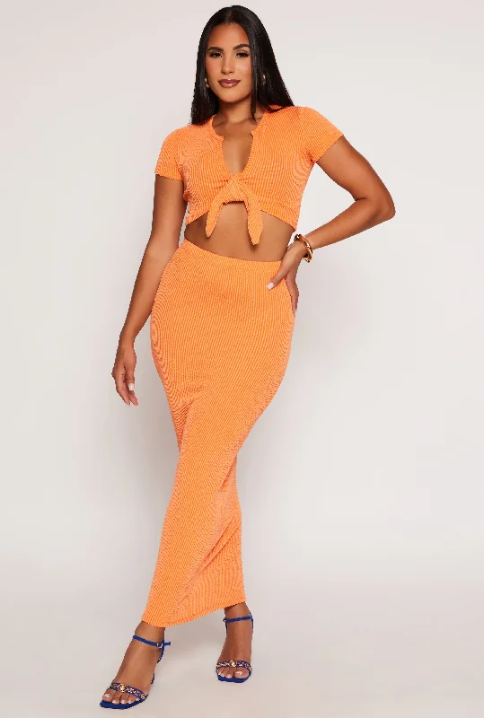 Ribbed High Waist Maxi Pencil Skirt slim fit skirt