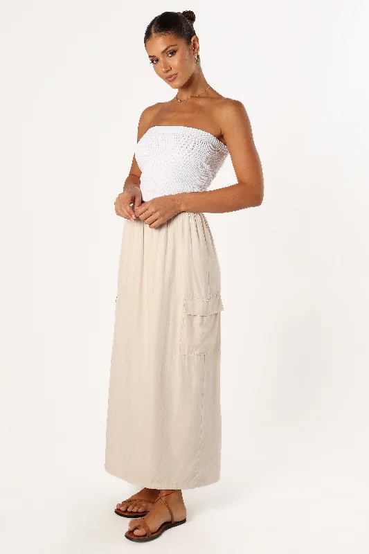 Picilo Long Midi Skirt - Stone corduroy skirt durable