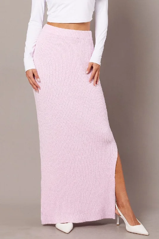 Pink Knit Skirt High Rise Midi silk skirt smooth