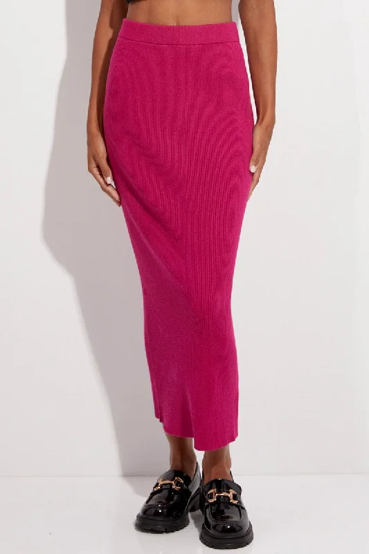 Pink Knit Skirt Midi High Rise leather skirt sleek