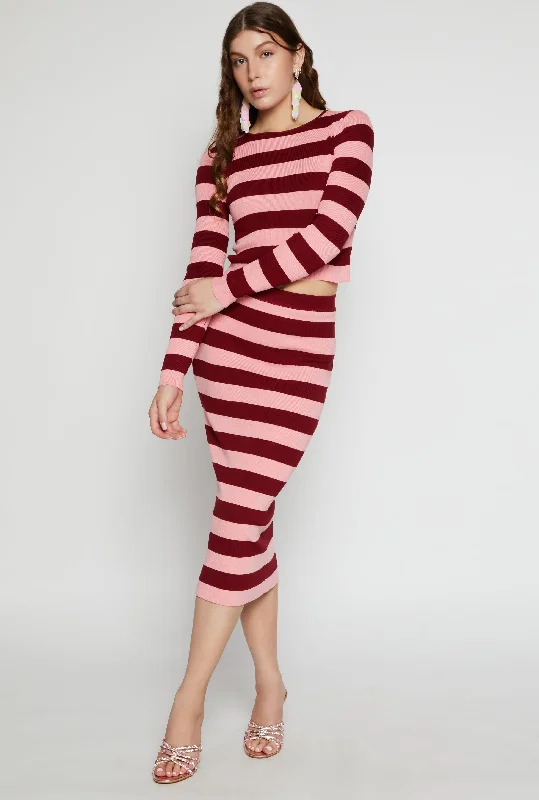 Striped High Waisted Maxi Pencil Skirt pencil skirt chic