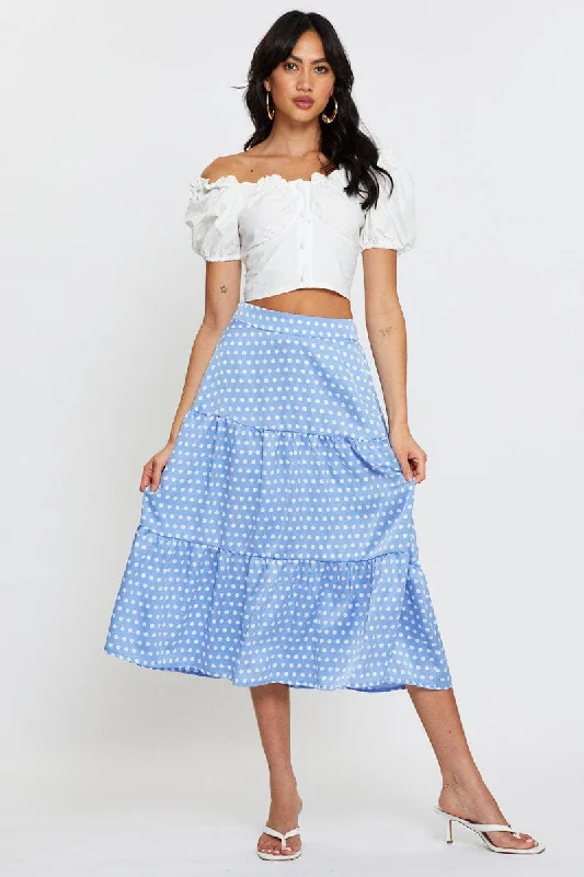 Polka Dot Midi Skirt High Rise vintage skirt charm