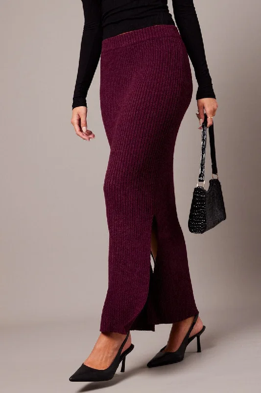 Red Knit Skirt High Rise Midi silk skirt luxurious