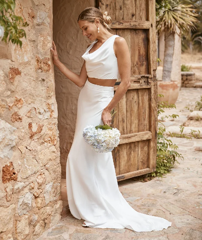 Satin Maxi Skirt With Train - White boho skirt vibe