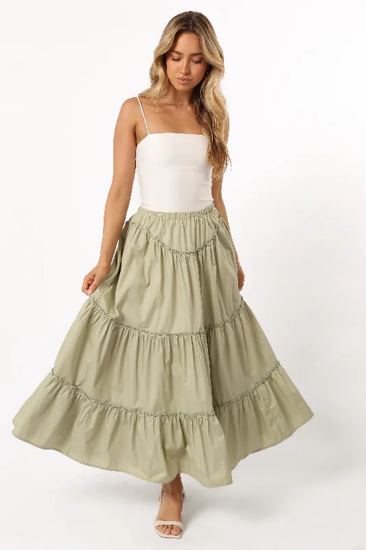 Somerset Midi Skirt - Pistachio velvet skirt glossy