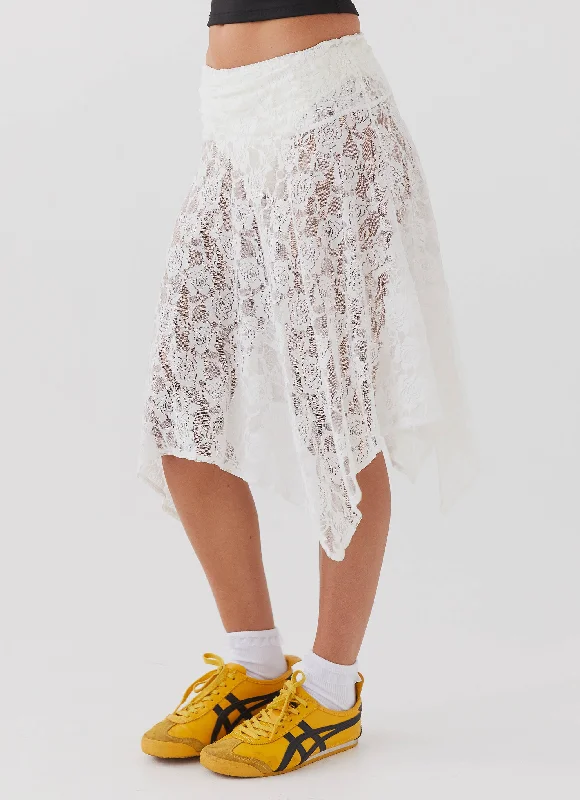 Sweet Nothing Lace Midi Skirt - White leather skirt modern