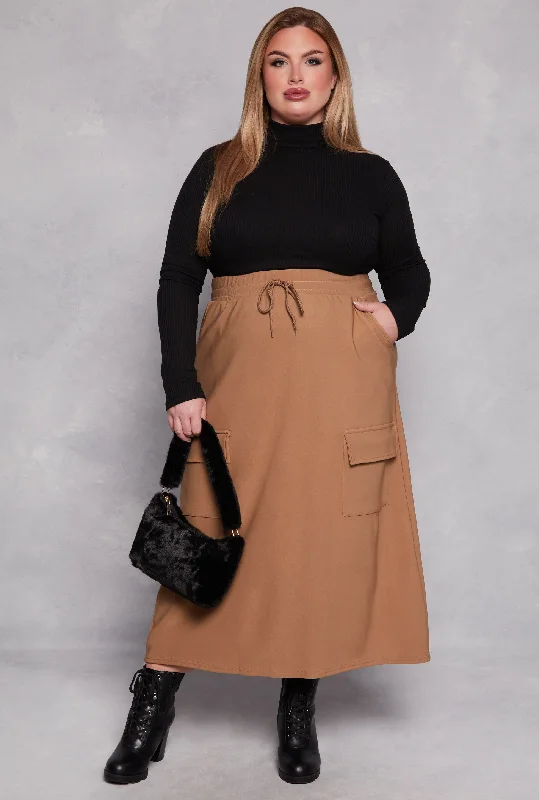 Plus Size Scuba Drawstring Maxi Skirt wool skirt thick