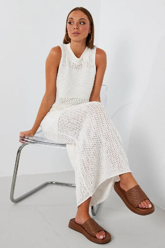White Knit Skirt Midi Crochet leather skirt sleek