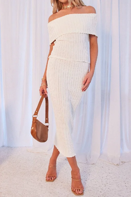 White Knit Skirt Midi High Rise Relaxed Fit velvet skirt plush