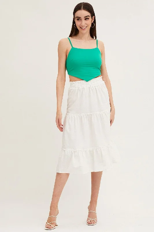 White Tiered Midi Skirt velvet skirt luxurious
