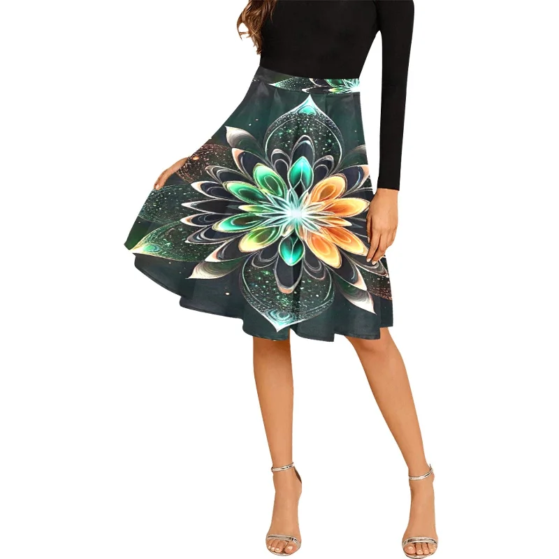 Women's Pleated Midi Skirt (Model D15) velvet skirt plush