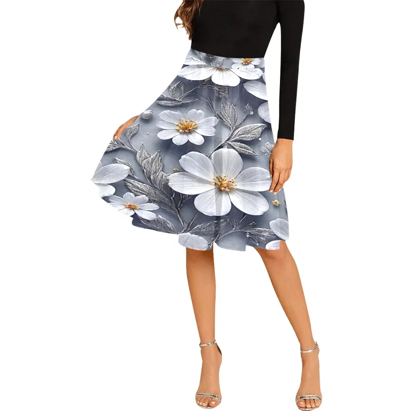 Women's Pleated Midi Skirt (Model D15) wool skirt warm