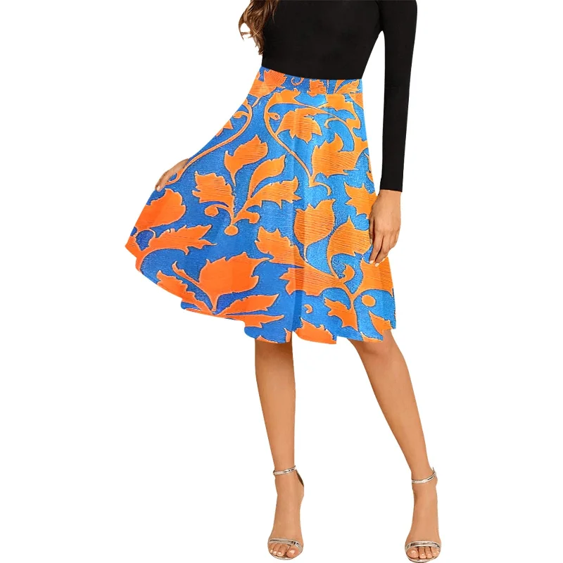 Women's Pleated Midi Skirt (Model D15) asymmetrical skirt cut