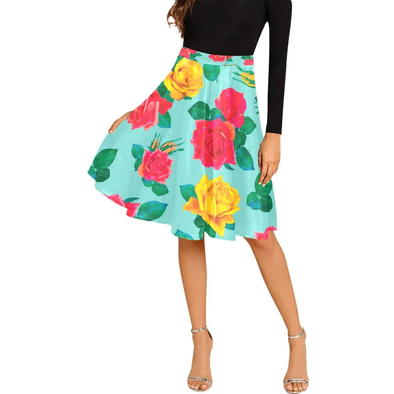 Women's Pleated Midi Skirt (Model D15) high waist skirt