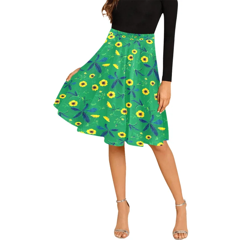 Women's Pleated Midi Skirt (Model D15) relaxed fit skirt