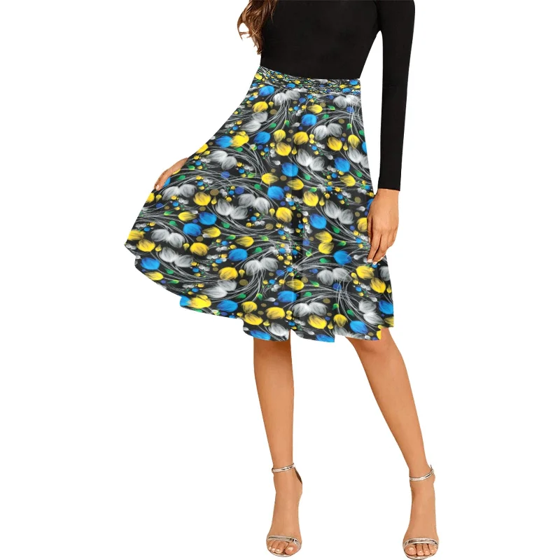Women's Pleated Midi Skirt (Model D15) a-line skirt cut