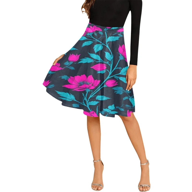 Women's Pleated Midi Skirt (Model D15) casual skirt length
