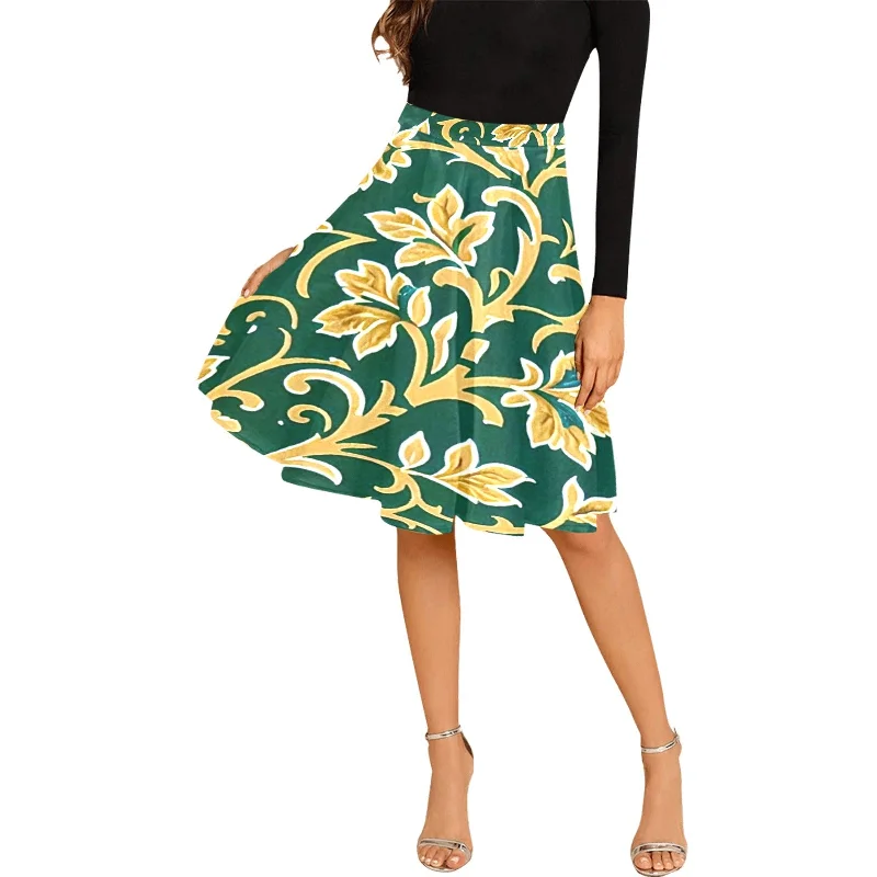 Women's Pleated Midi Skirt (Model D15) linen skirt light
