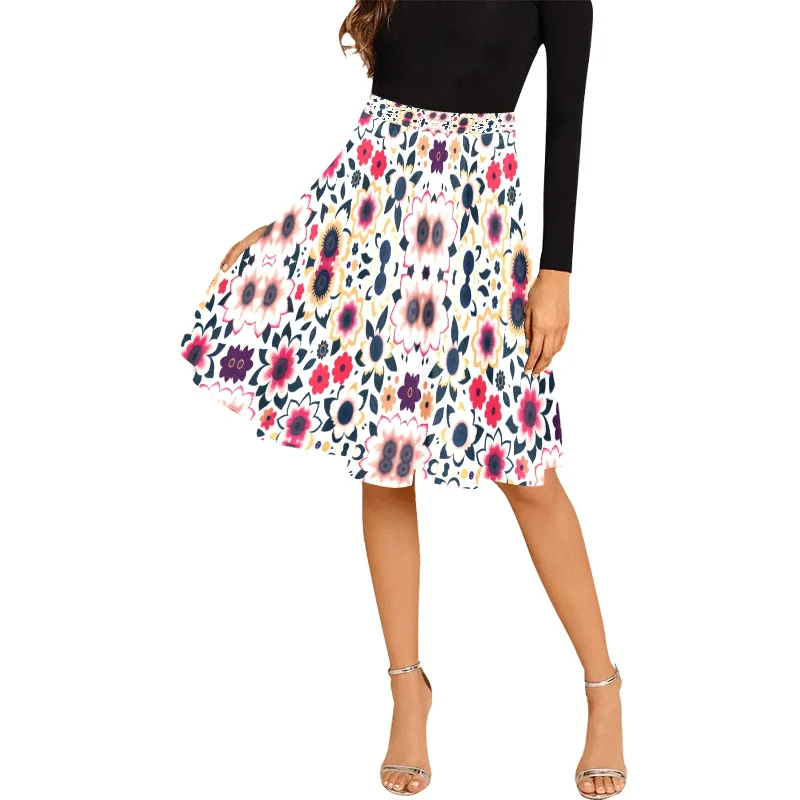 Women's Pleated Midi Skirt (Model D15) velvet skirt glossy