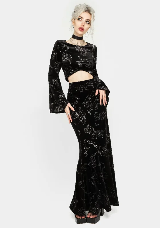 Zodiac Foil Print Velour Mermaid Maxi Skirt linen skirt natural