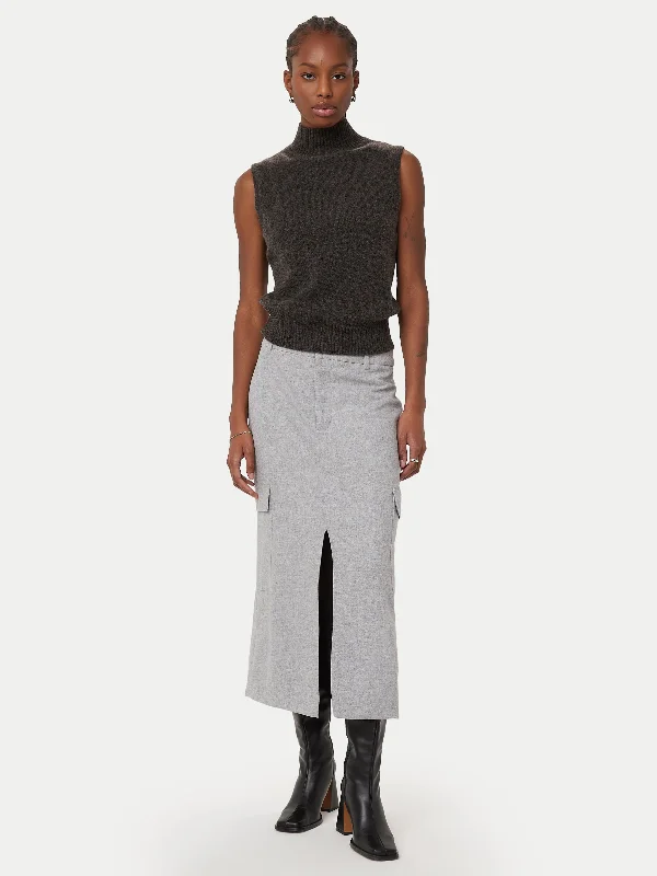 The Cargo Midi Skirt in Light Grey