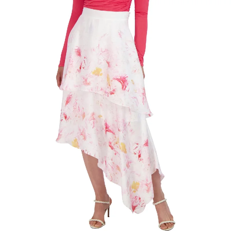 Womens Midi Printed Asymmetrical Skirt