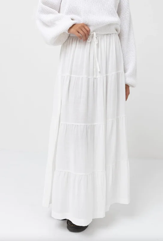 Classic Tiered Maxi Skirt - White