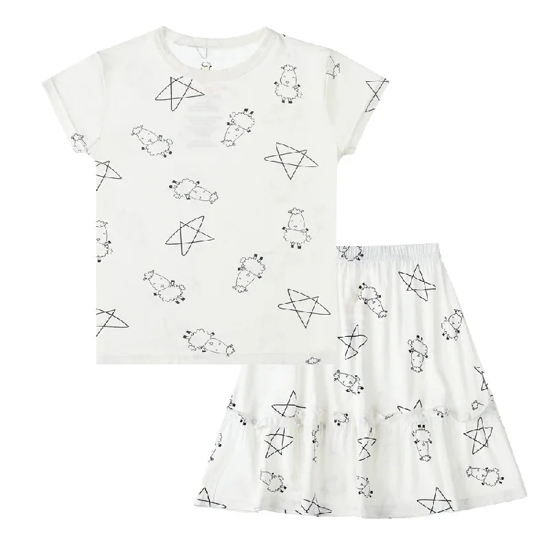 Short Sleeve Shirt Cute Big Star & Sheepz White + Skirt Cute Big Star & Sheepz White