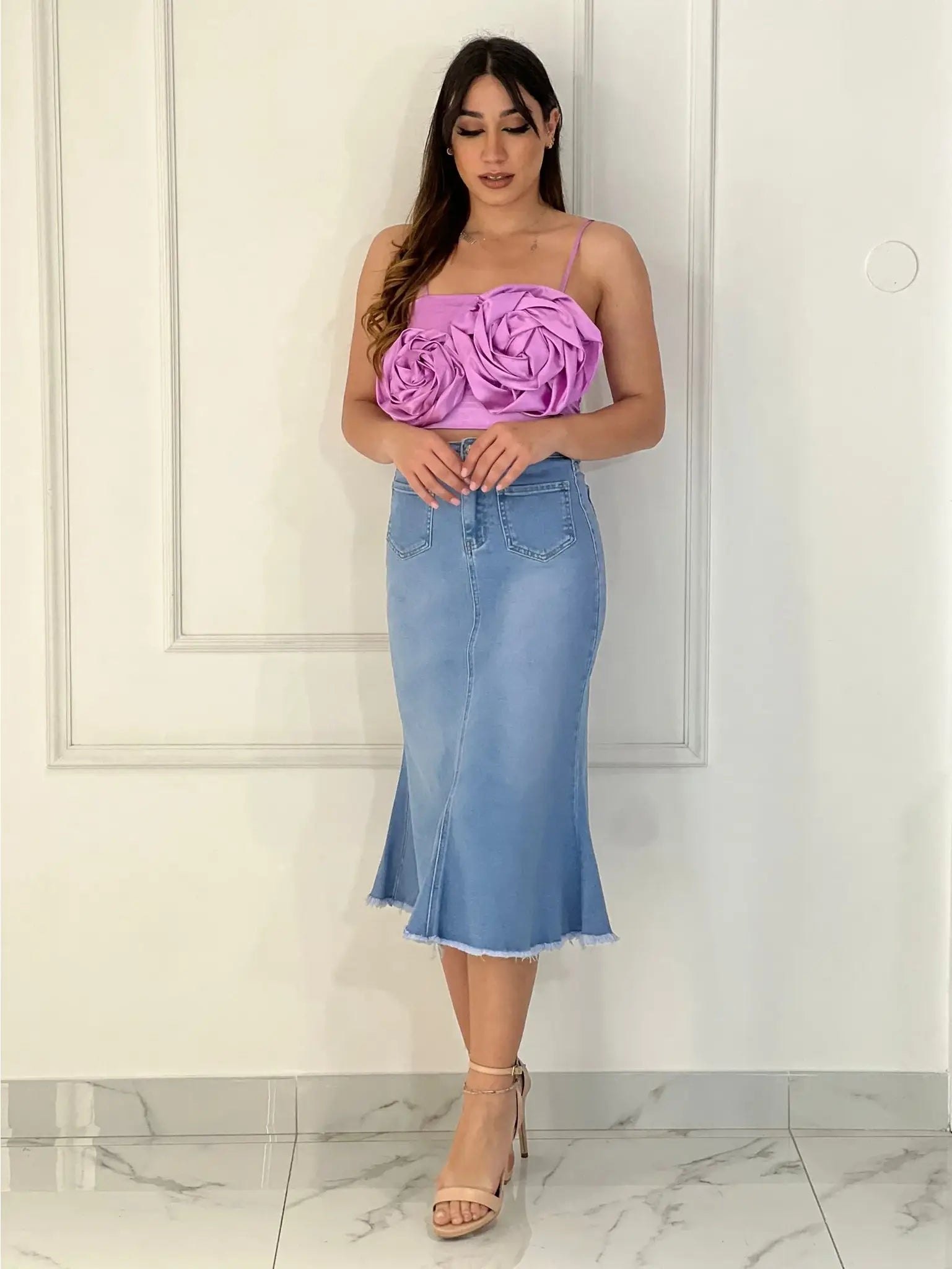 Fishtail Midi Skirt - Light blue